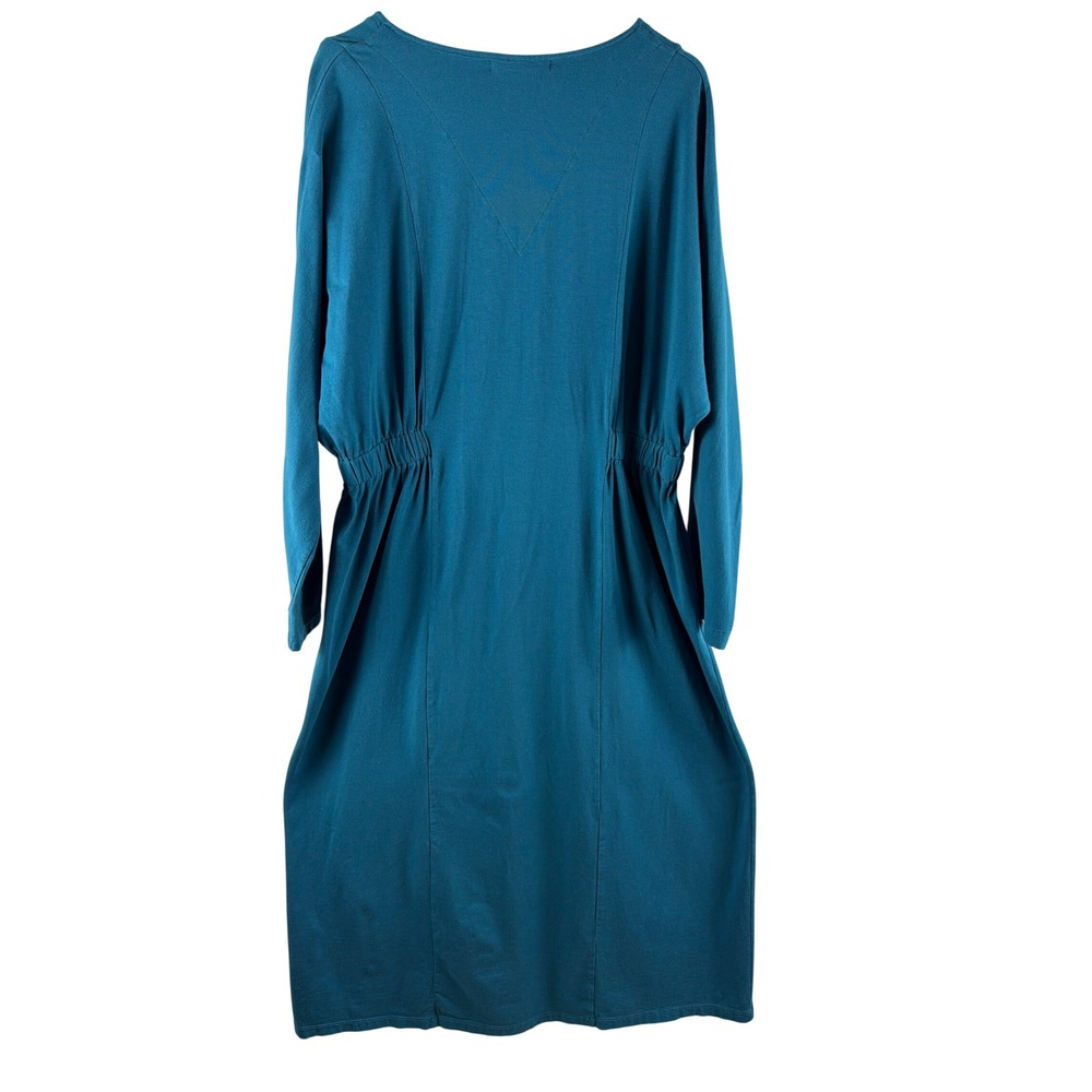 Gudrun Sjoden Teal Organic Cotton Modal V-Neck Cinched Waist Midi Maxi Dress L - Picture 5 of 8